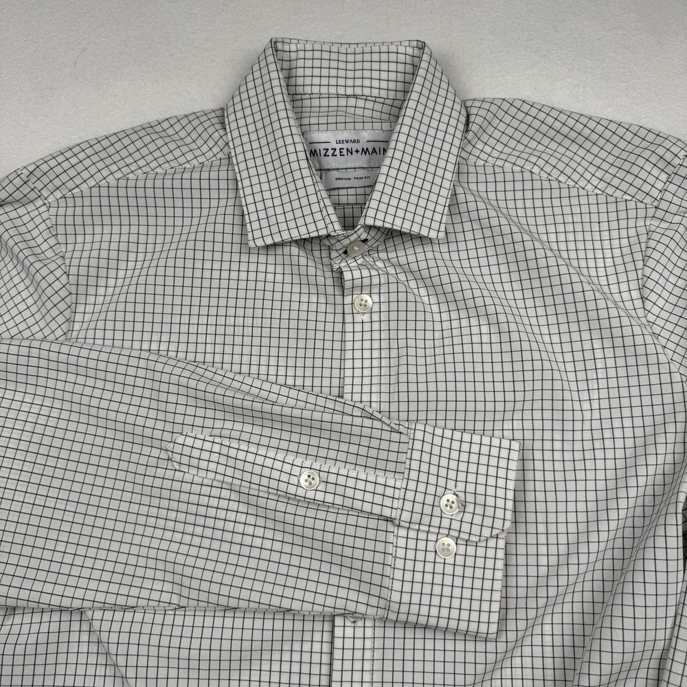 Mizzen+Main Leeward Shirt Mens Medium White Grid Trim Performance Stretch